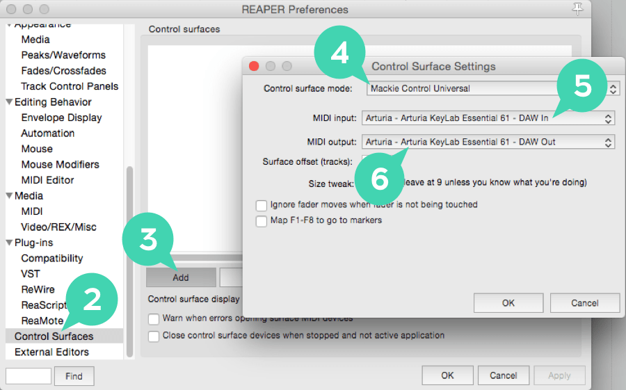 reaper preferences controlsurface